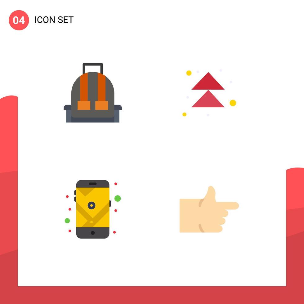 Set of 4 Commercial Flat Icons pack for backpack mobile school next route Editable Vector Design Elements