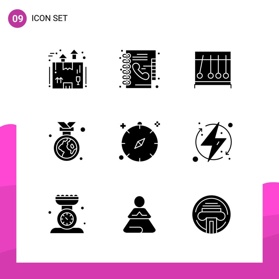 Glyph Icon set Pack of 9 Solid Icons isolated on White Background for responsive Website Design Print and Mobile Applications vector