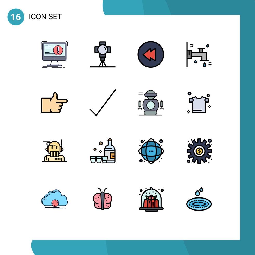 16 signos de línea rellenos de color plano universal símbolos de voto como elementos de diseño de vectores creativos editables de grifo de agua de película