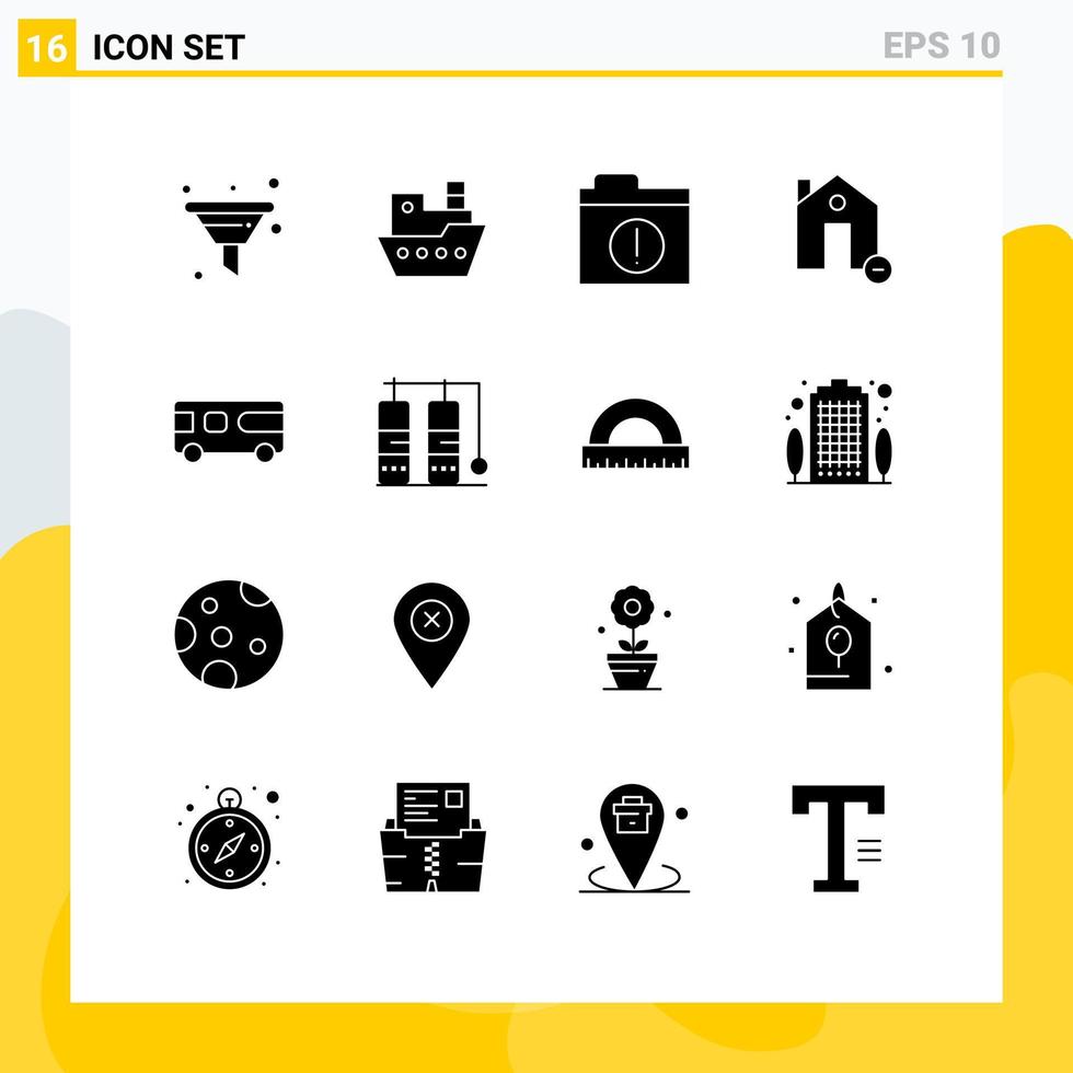 paquete de 16 signos y símbolos de glifos sólidos modernos para medios de impresión web como combo menos casa de alerta eliminar elementos de diseño de vectores editables