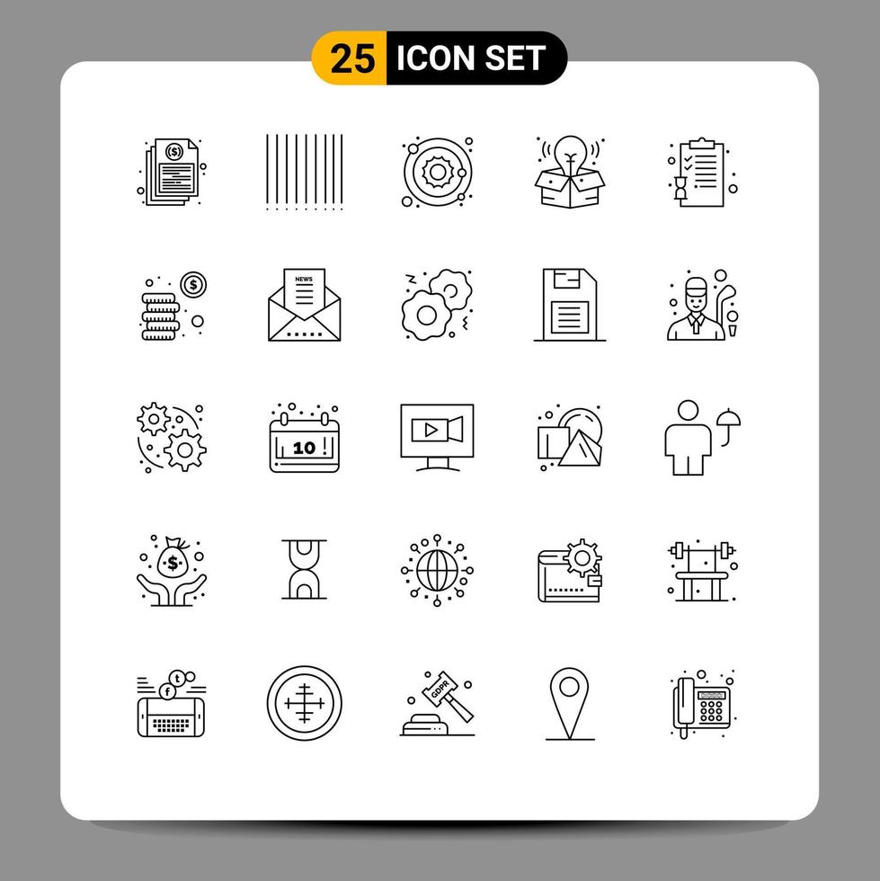 Pack of 25 Modern Lines Signs and Symbols for Web Print Media such as pages clipboard planet back to school process Editable Vector Design Elements