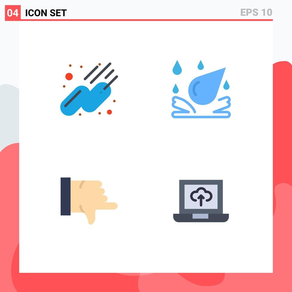 Set of 4 Commercial Flat Icons pack for satellite laptop water drop dislike arrow Editable Vector Design Elements