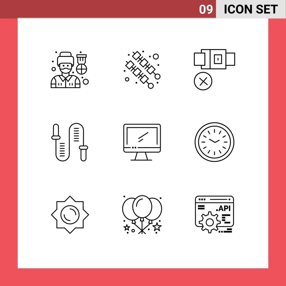 Stock Vector Icon Pack of 9 Line Signs and Symbols for monitor sport not skipping rope Editable Vector Design Elements