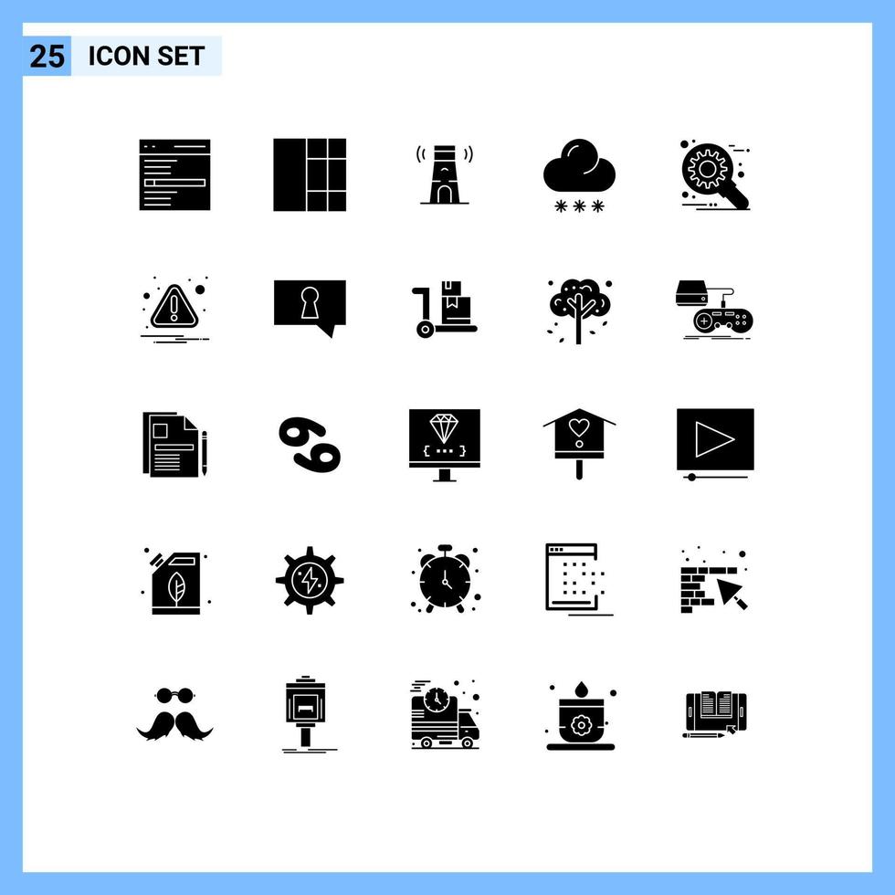 Pack of 25 creative Solid Glyphs of optimization customize building weather forecast Editable Vector Design Elements