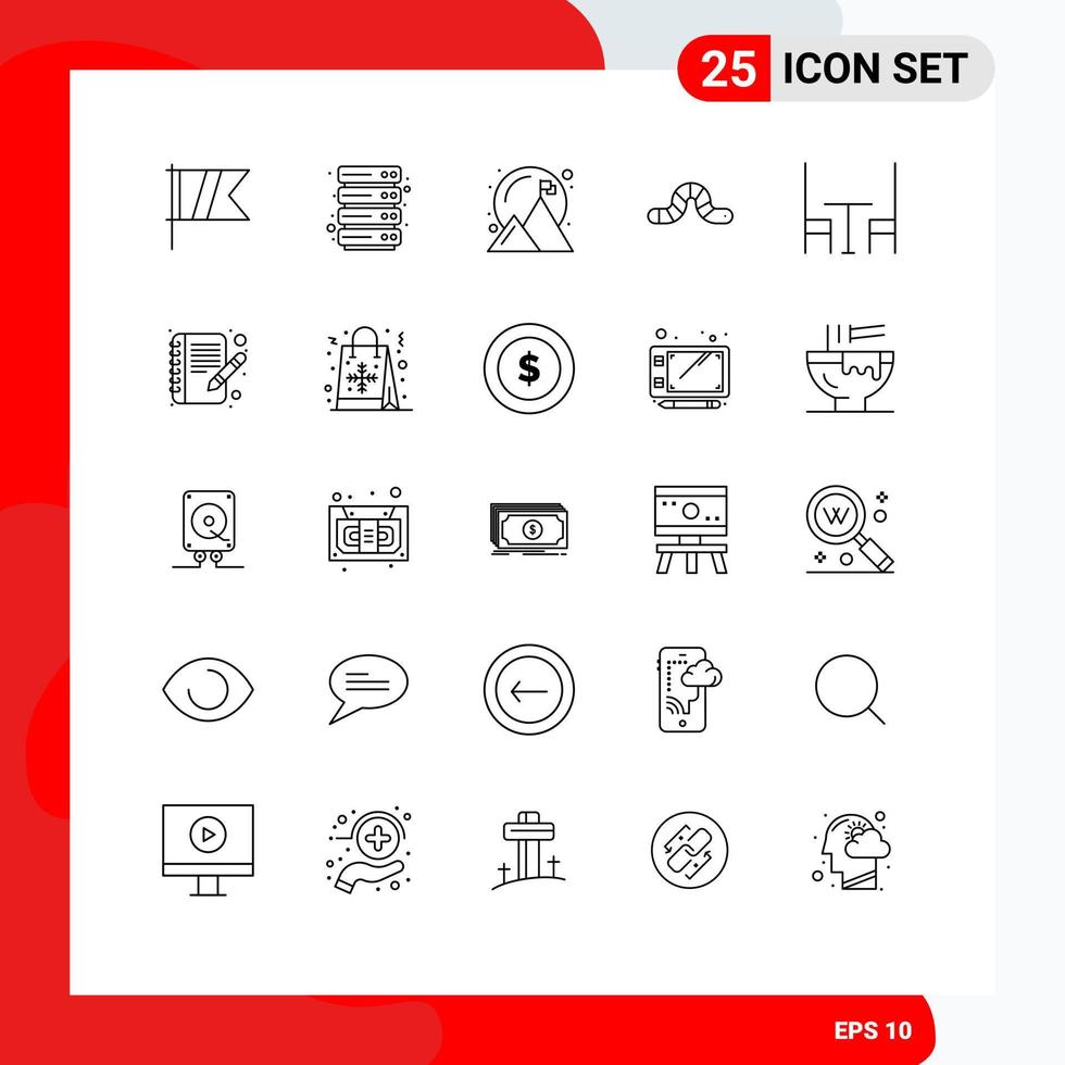 25 Universal Line Signs Symbols of table dining achievement pauropoda bug Editable Vector Design Elements