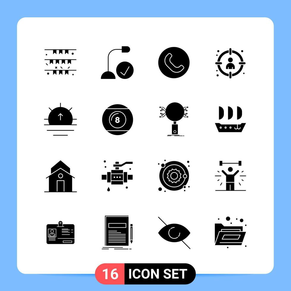 16 Solid Black Icon Pack Glyph Symbols for Mobile Apps isolated on white background 16 Icons Set vector