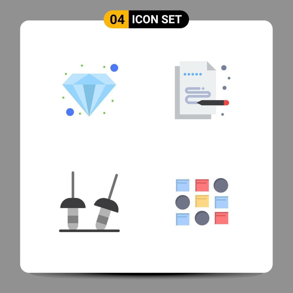 4 Thematic Vector Flat Icons and Editable Symbols of diamond sport creative pen system Editable Vector Design Elements