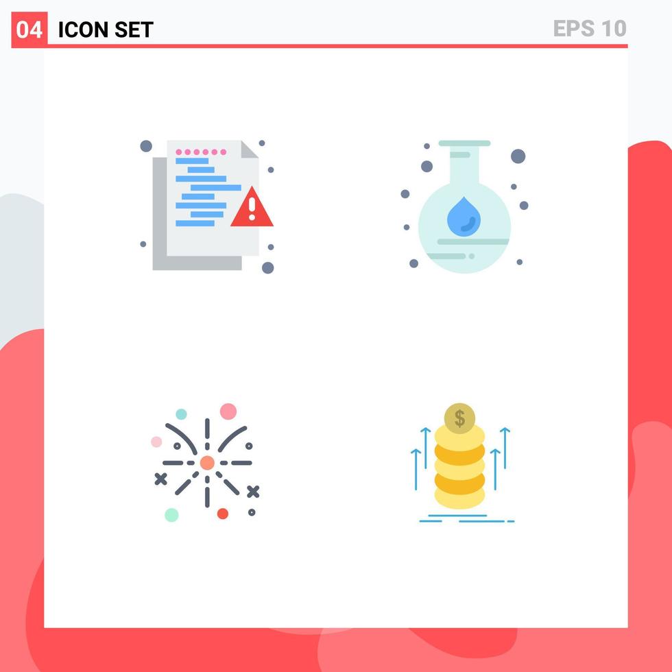 Set of 4 Vector Flat Icons on Grid for file fire work protection flask easter Editable Vector Design Elements