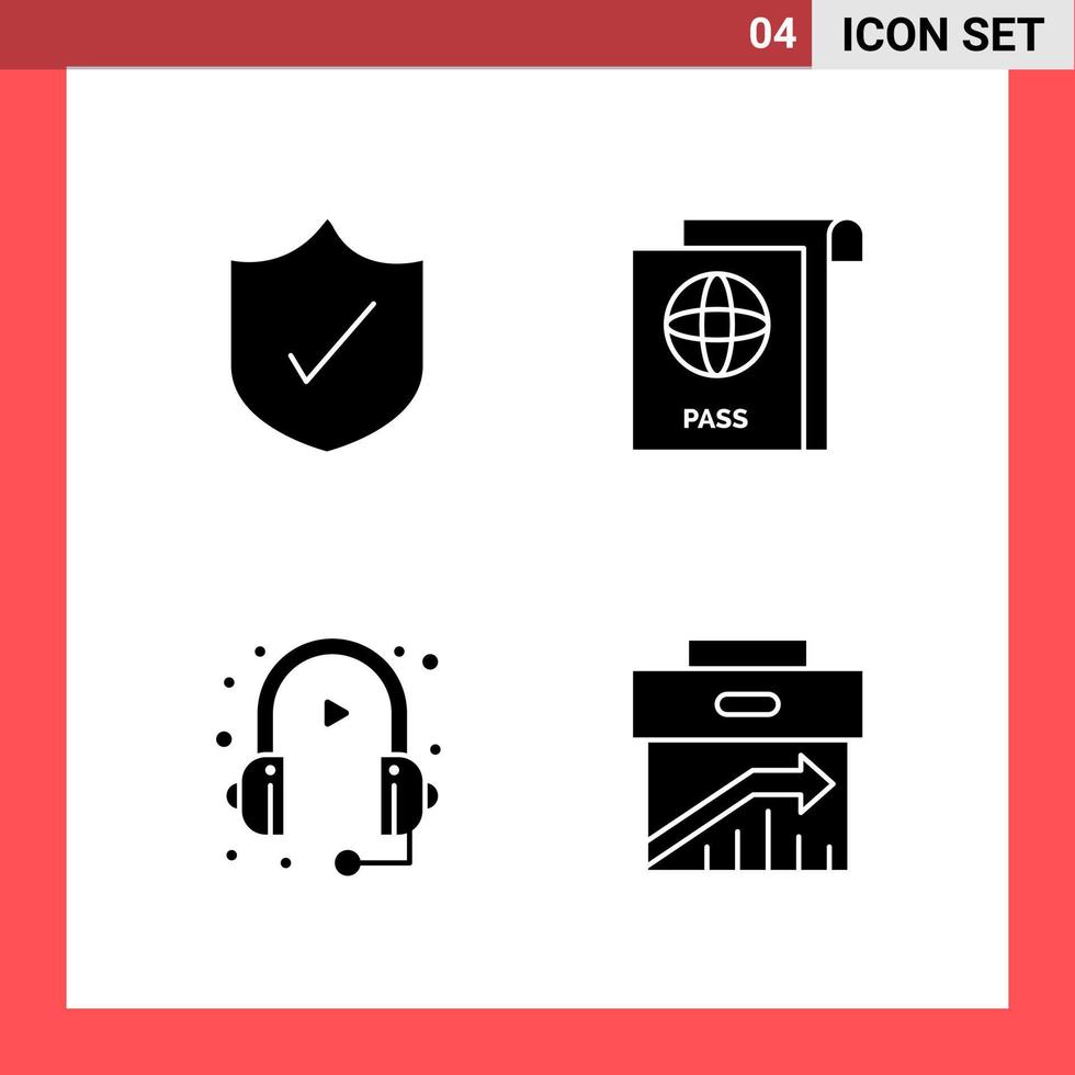 4 Icon Pack Solid Style Glyph Symbols on White Background Simple Signs for general designing vector