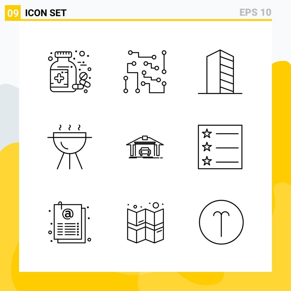 colección de 9 iconos de línea universal conjunto de iconos para web y móvil vector