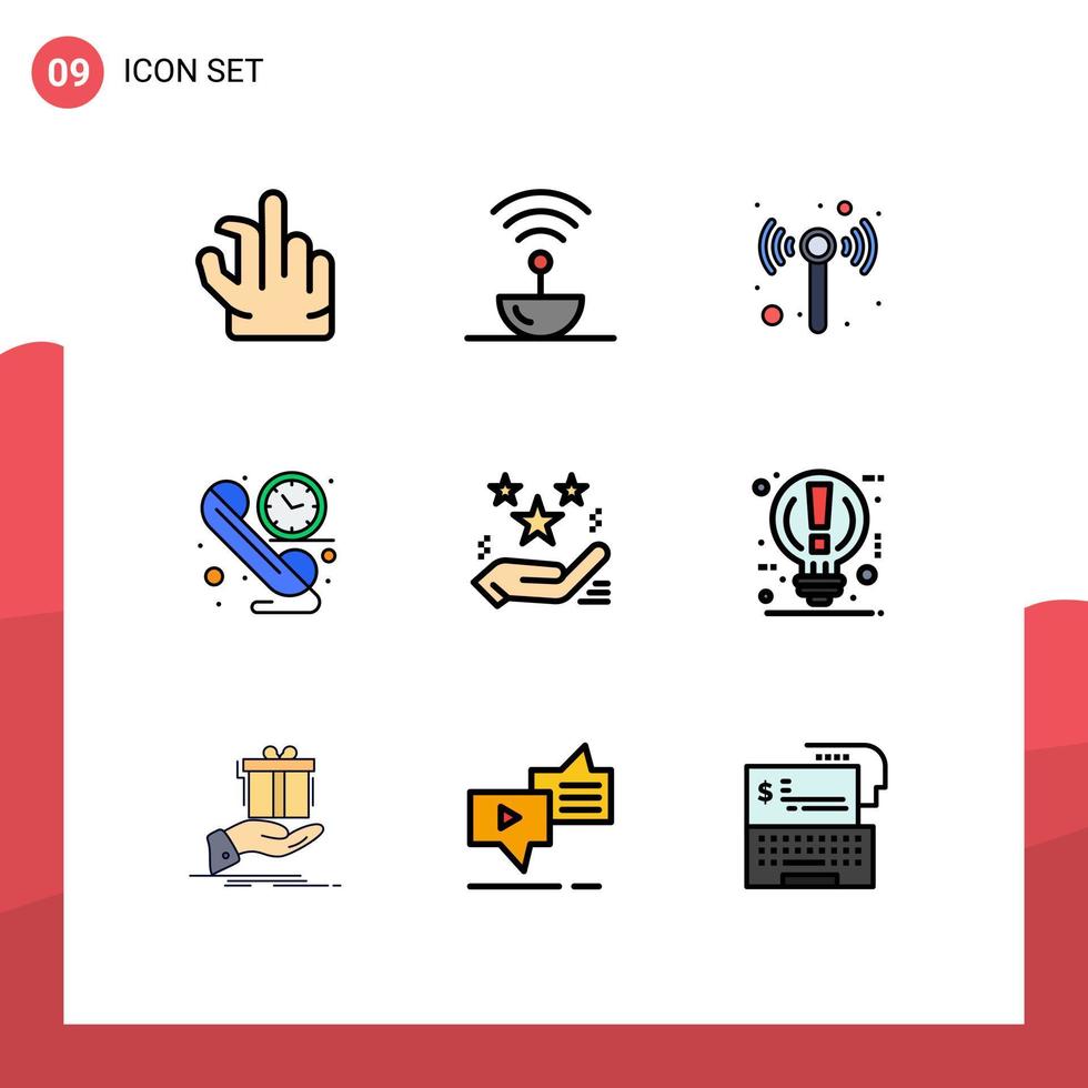 Group of 9 Filledline Flat Colors Signs and Symbols for star hand technology time communication Editable Vector Design Elements
