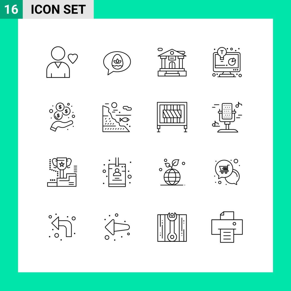 Set of 16 Modern UI Icons Symbols Signs for under investment bank account income business report Editable Vector Design Elements