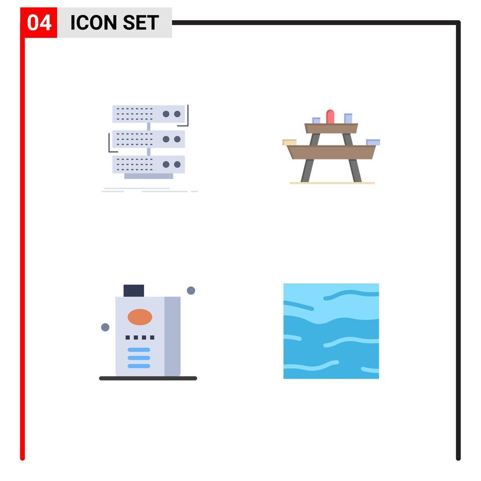Group of 4 Modern Flat Icons Set for server picnic database food drink Editable Vector Design Elements