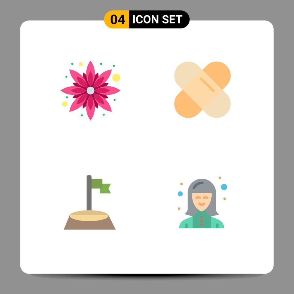 Set of 4 Commercial Flat Icons pack for flower digital patch flag specialist Editable Vector Design Elements