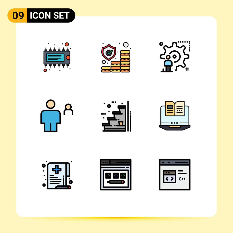Modern Set of 9 Filledline Flat Colors Pictograph of person human setting body update Editable Vector Design Elements