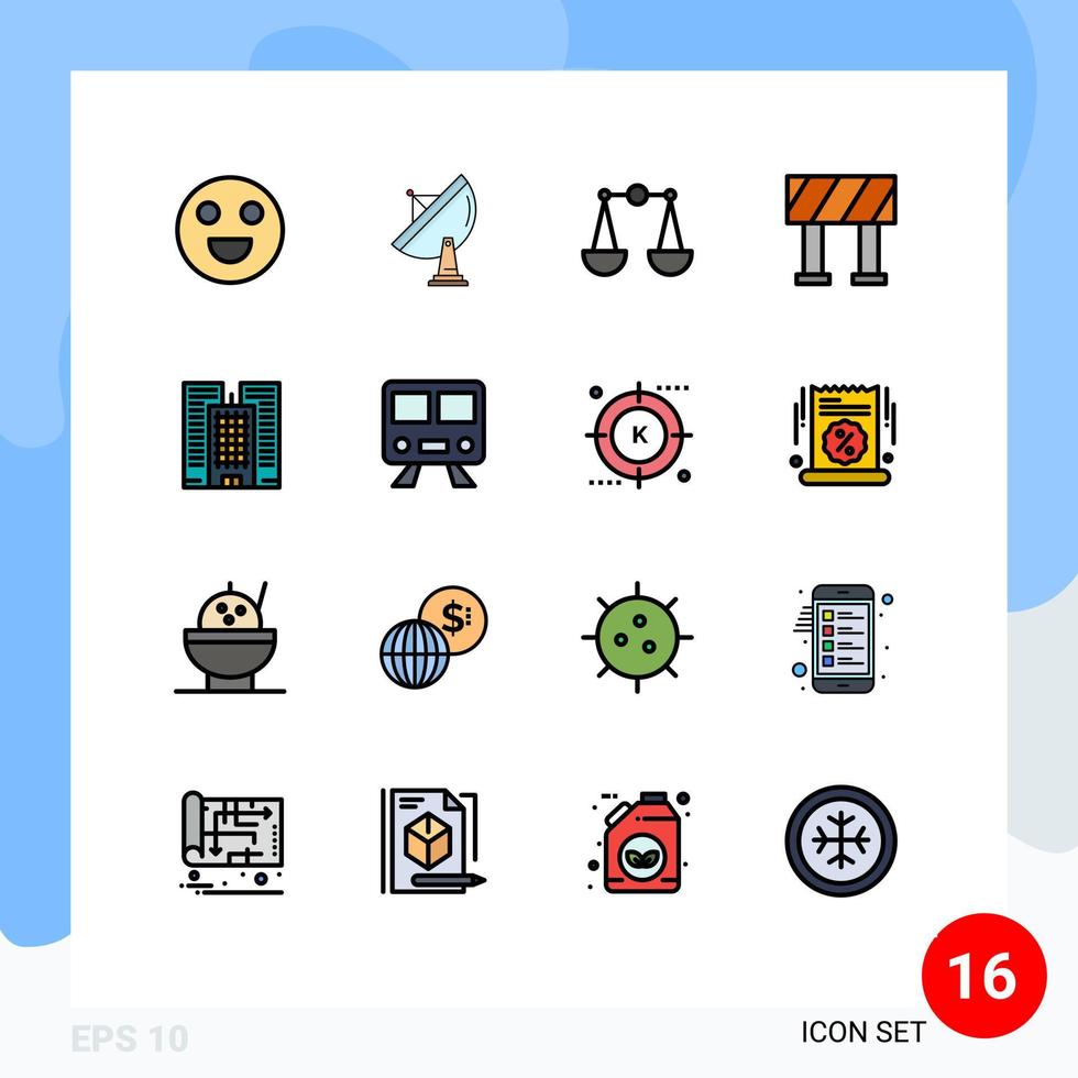 Mobile Interface Flat Color Filled Line Set of 16 Pictograms of railway office balance business road Editable Creative Vector Design Elements