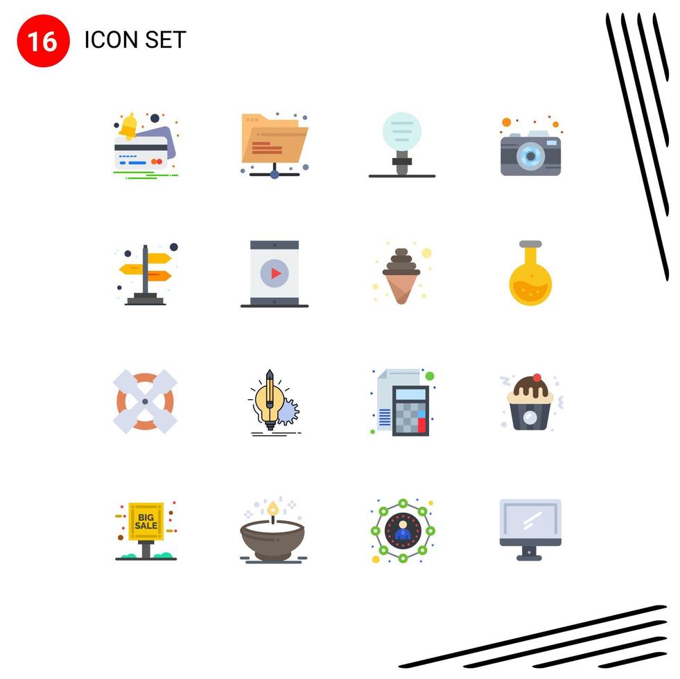 Set of 16 Vector Flat Colors on Grid for arrows picture biology photography research Editable Pack of Creative Vector Design Elements