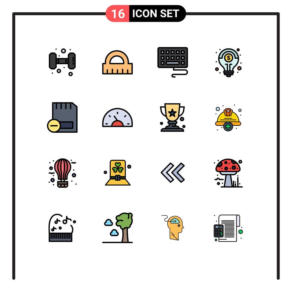 conjunto moderno de 16 líneas y símbolos rellenos de colores planos, como eliminar dispositivos tipo computadoras solución elementos de diseño de vectores creativos editables