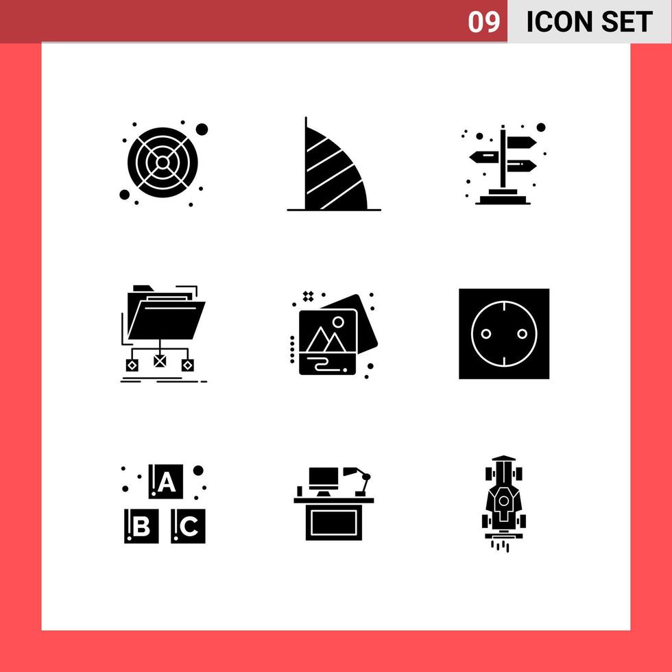 User Interface Pack of 9 Basic Solid Glyphs of photo network arrows folder data Editable Vector Design Elements