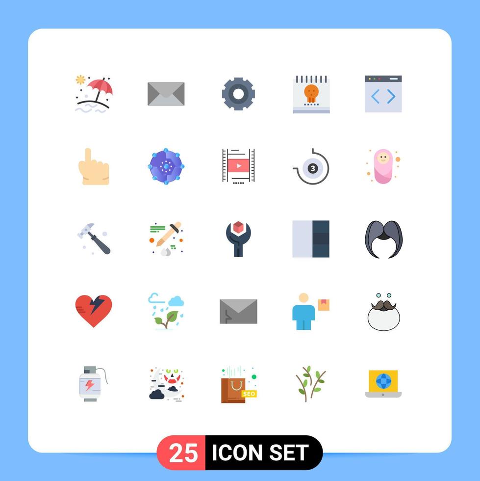 25 Universal Flat Color Signs Symbols of system content setting holidays halloween Editable Vector Design Elements