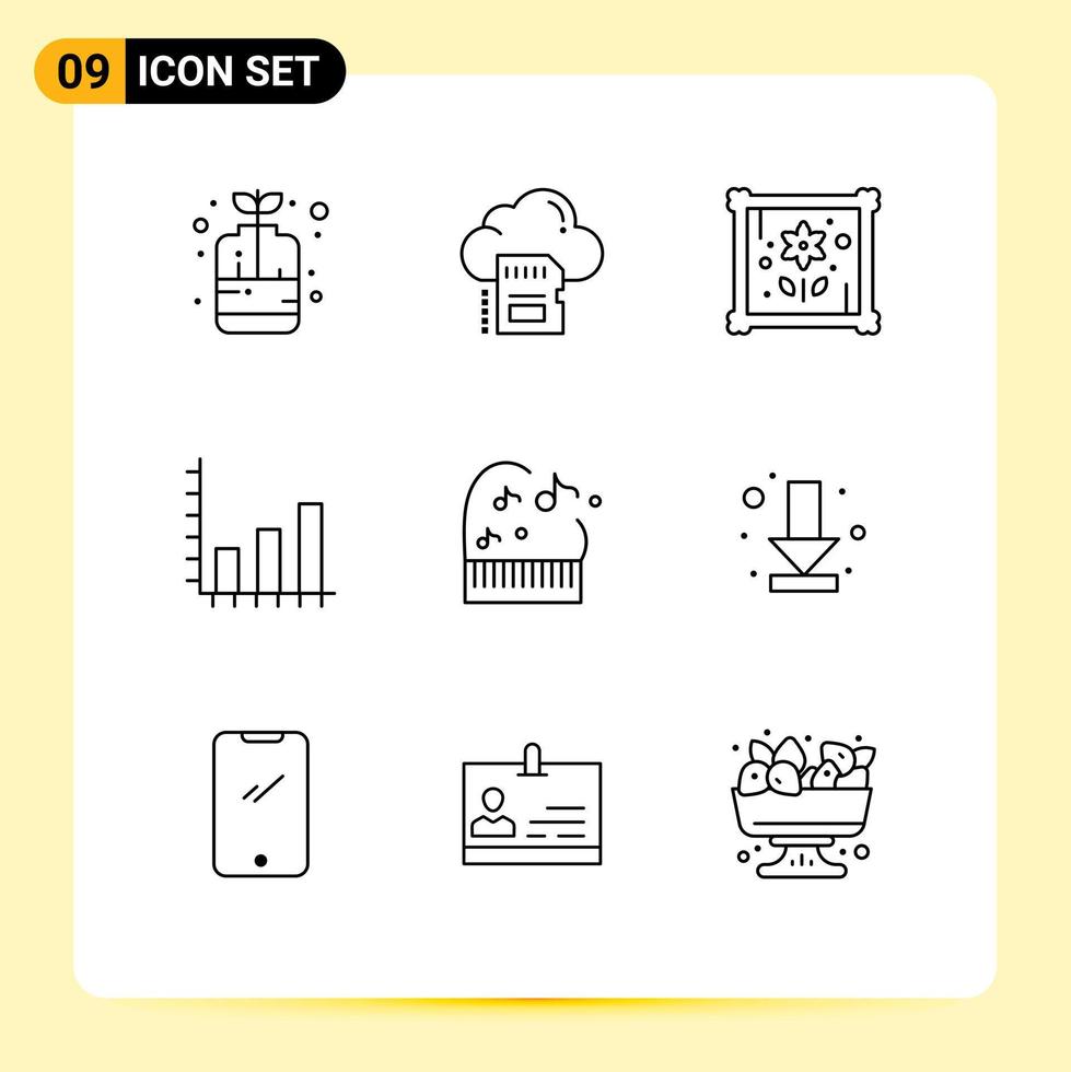 Stock Vector Icon Pack of 9 Line Signs and Symbols for music graph archive chart analysis Editable Vector Design Elements