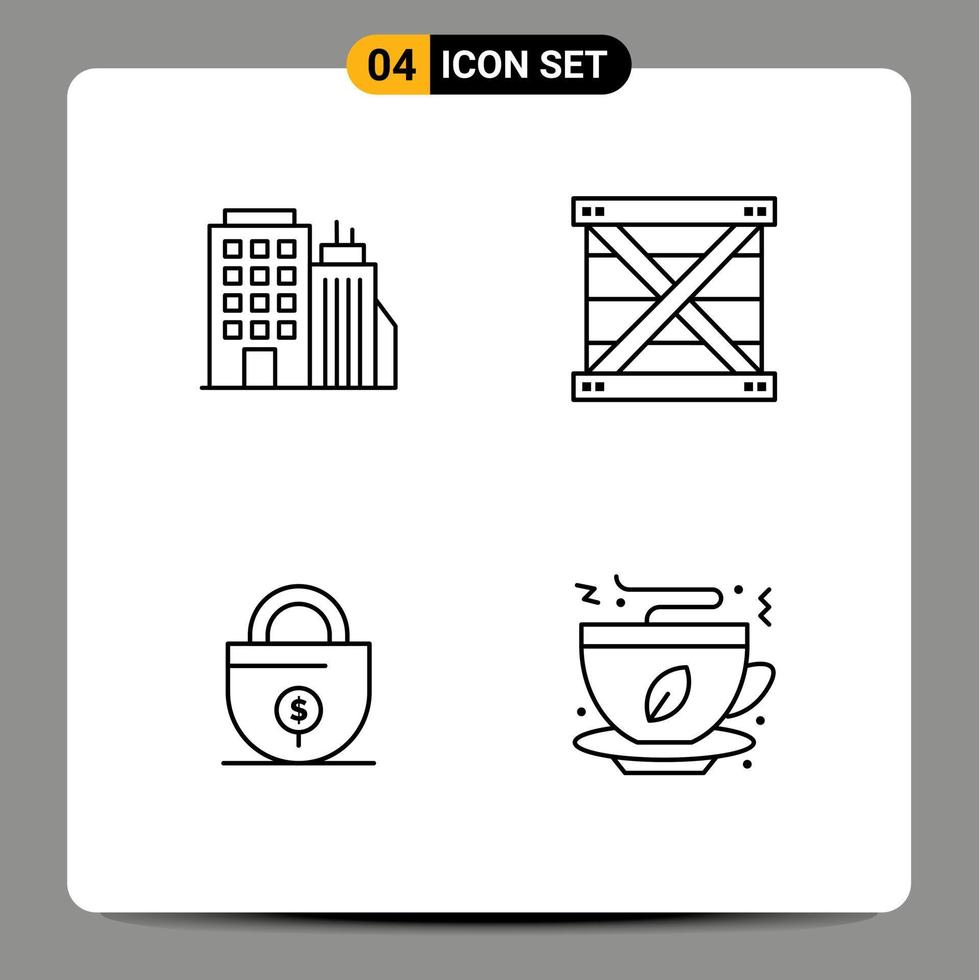 Universal Icon Symbols Group of 4 Modern Filledline Flat Colors of building business headoffice design money Editable Vector Design Elements