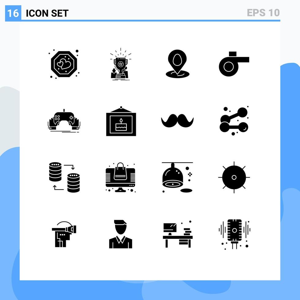 Pictogram Set of 16 Simple Solid Glyphs of mobile game trophy whistle easter Editable Vector Design Elements