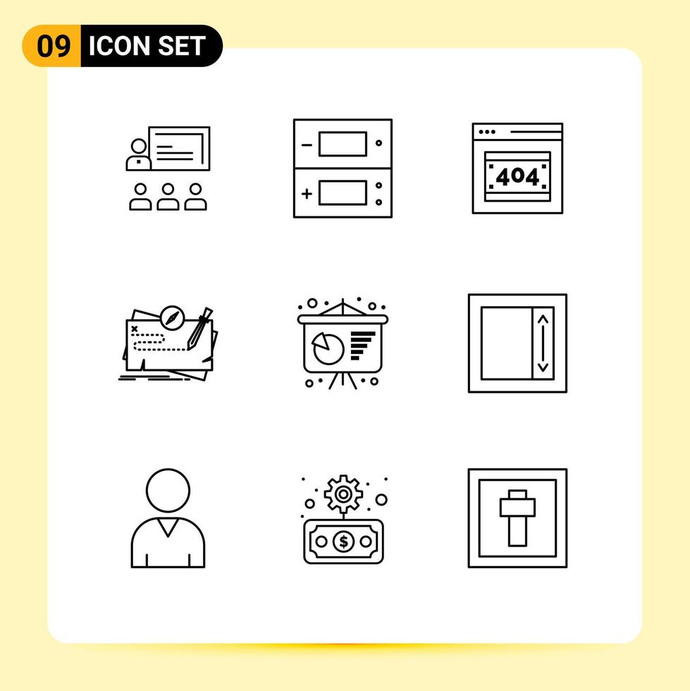 Modern Set of 9 Outlines Pictograph of role mission video map server Editable Vector Design Elements
