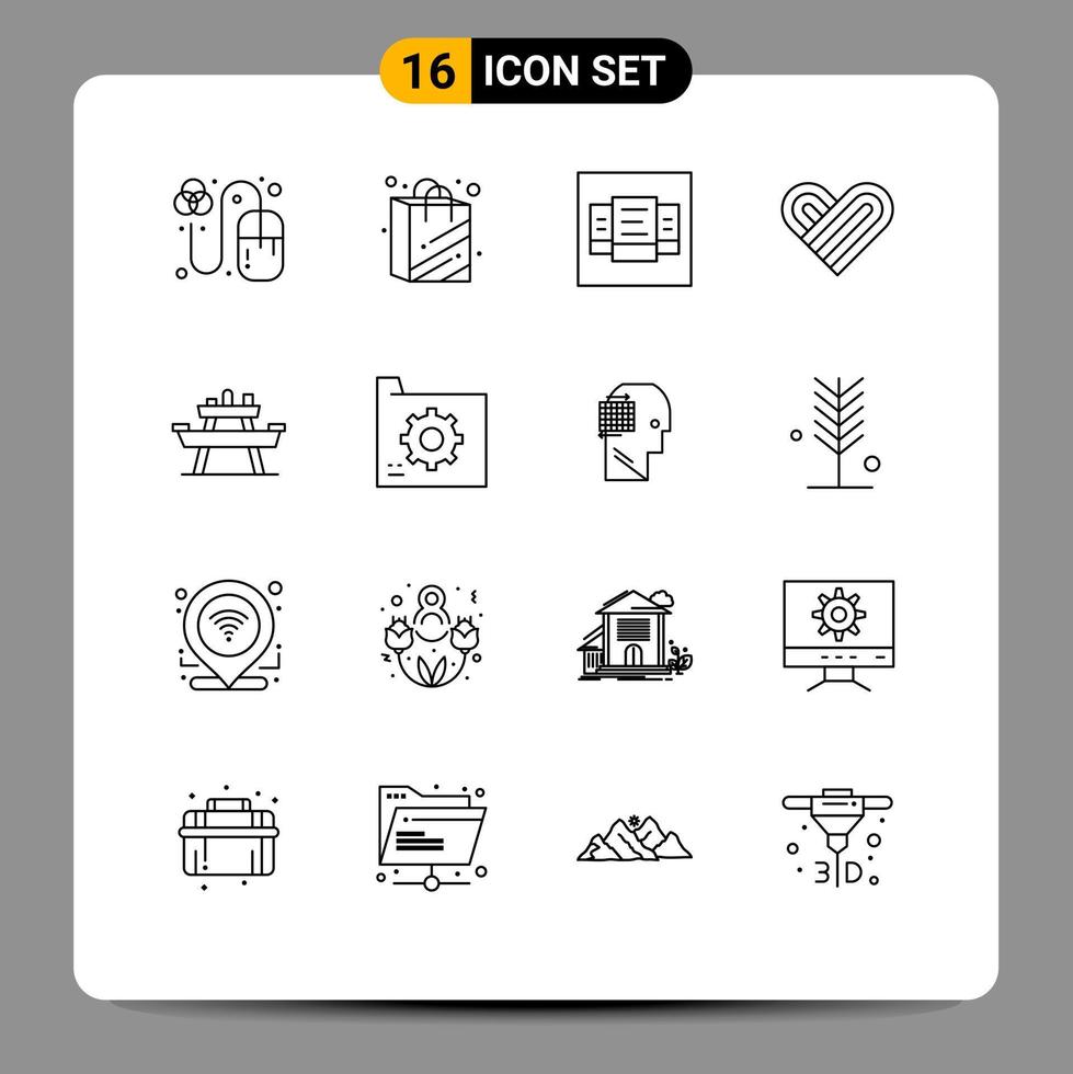 Modern Set of 16 Outlines and symbols such as picnic park price food valentine Editable Vector Design Elements