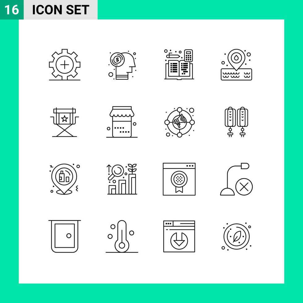 Modern Set of 16 Outlines Pictograph of chair water investment placeholder accounts Editable Vector Design Elements