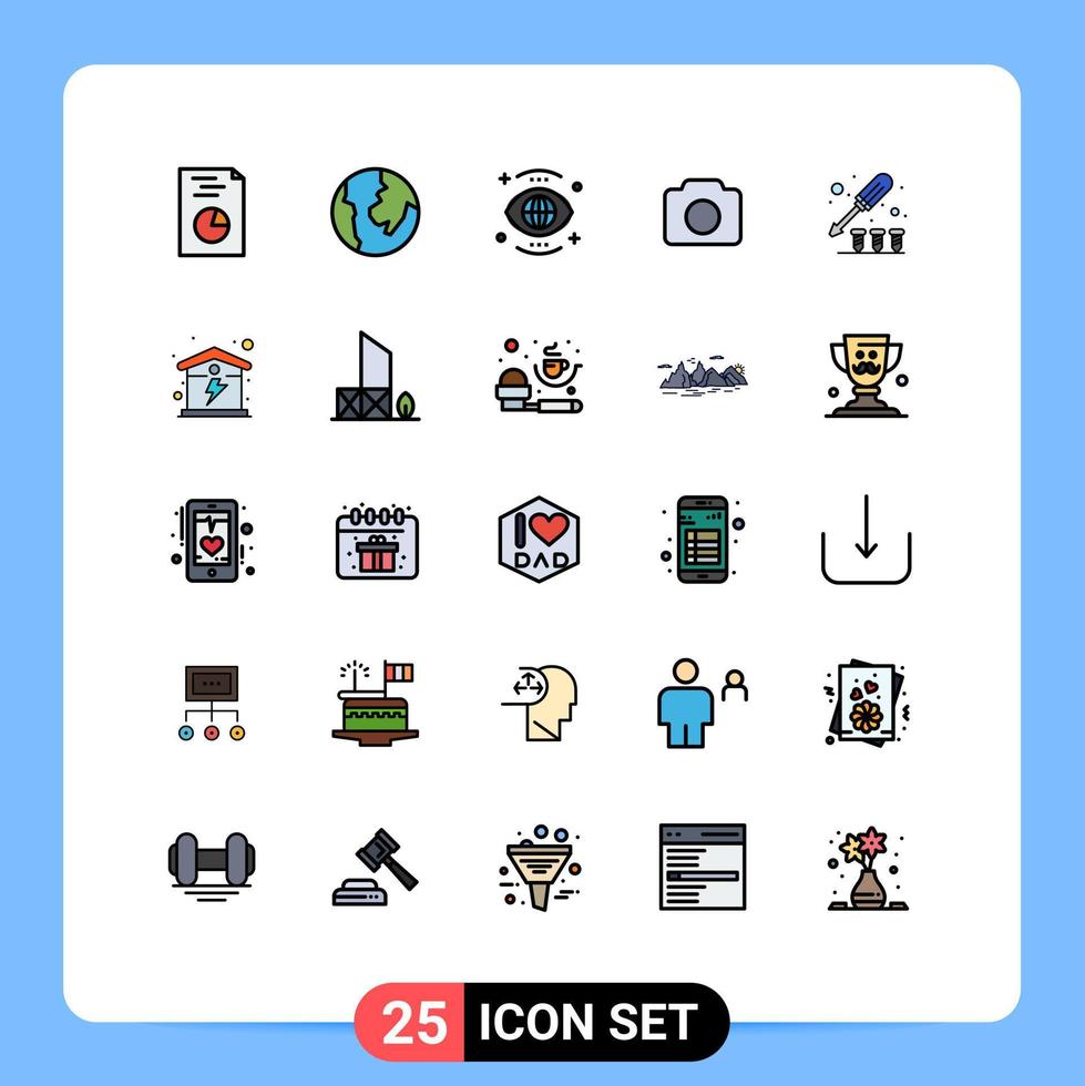 conjunto moderno de 25 colores planos de línea rellena y símbolos como elementos básicos de diseño de vectores editables del controlador de vista de tornillo