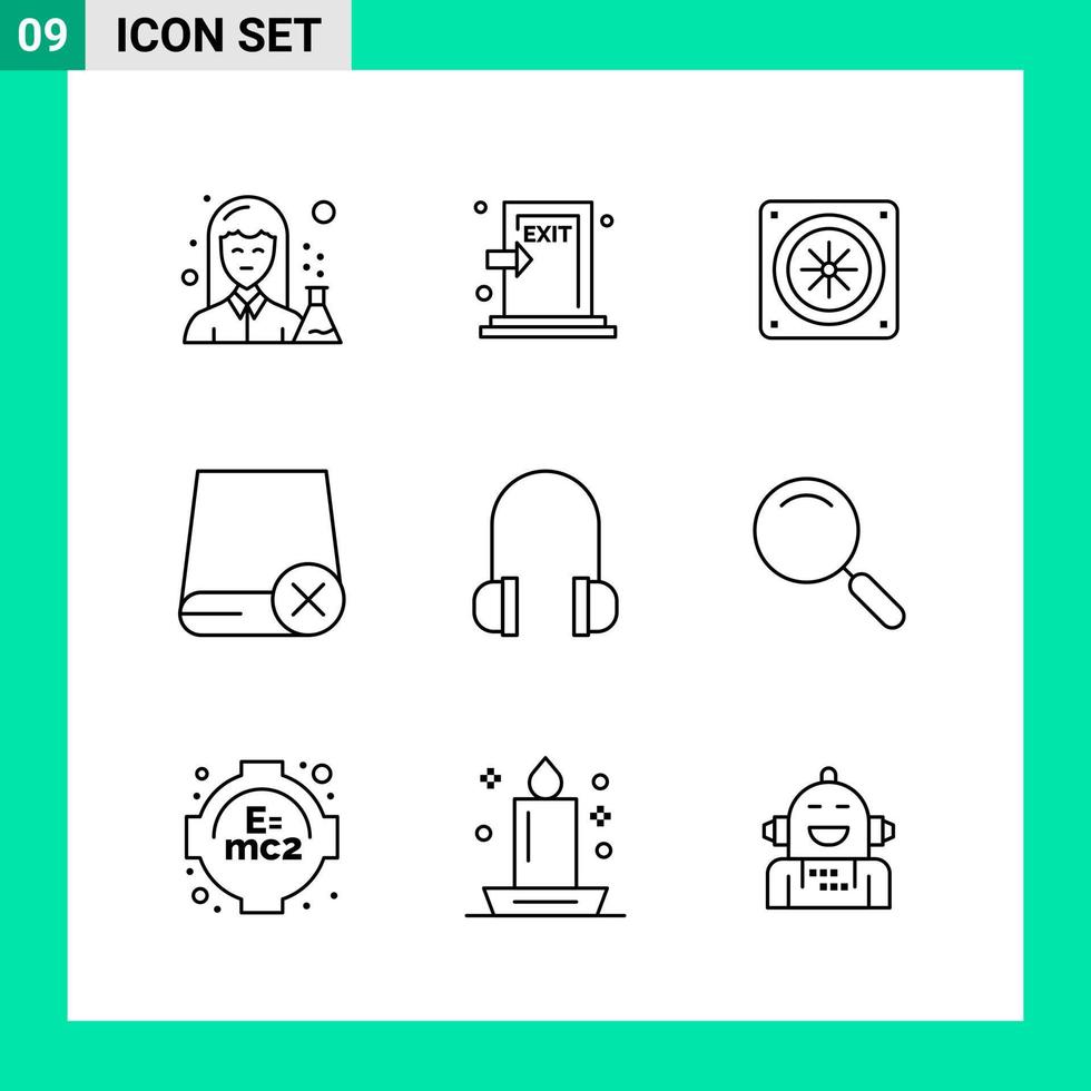 paquete de 9 iconos de estilo de línea establece símbolos de esquema para imprimir signos creativos aislados en fondo blanco 9 conjunto de iconos vector