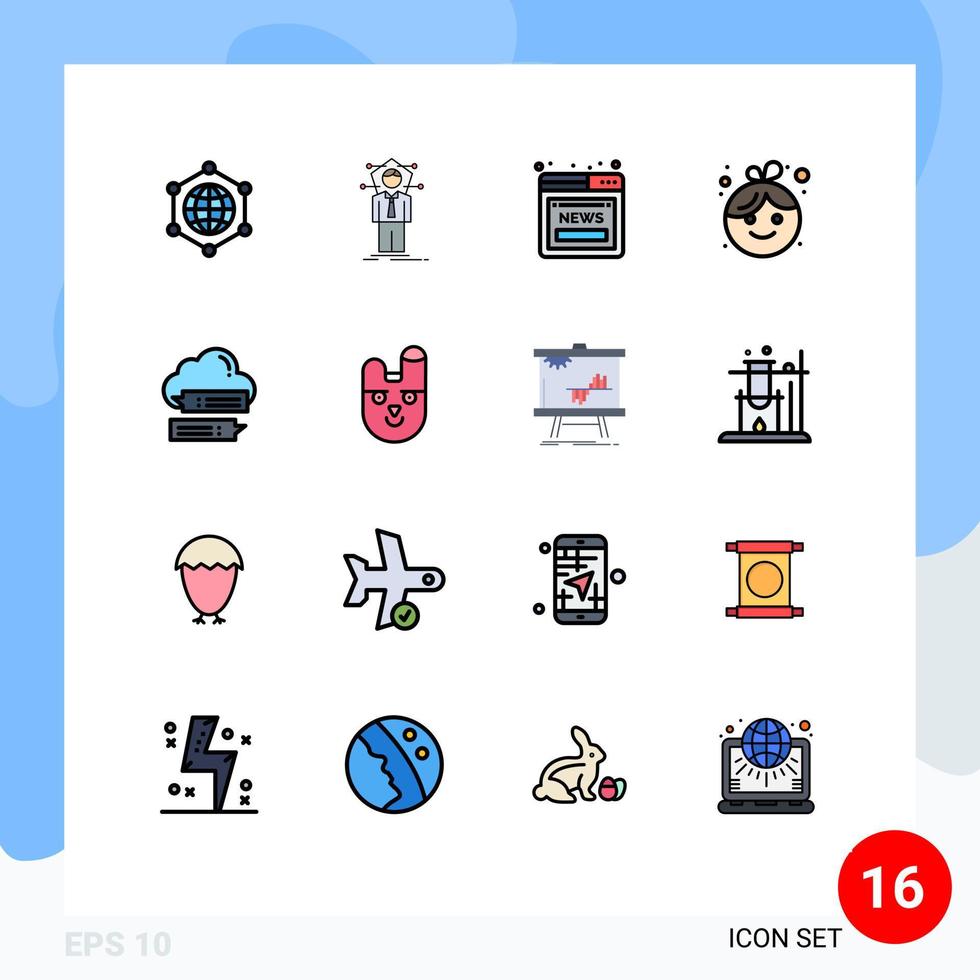 Universal Icon Symbols Group of 16 Modern Flat Color Filled Lines of secure new article girl baby Editable Creative Vector Design Elements