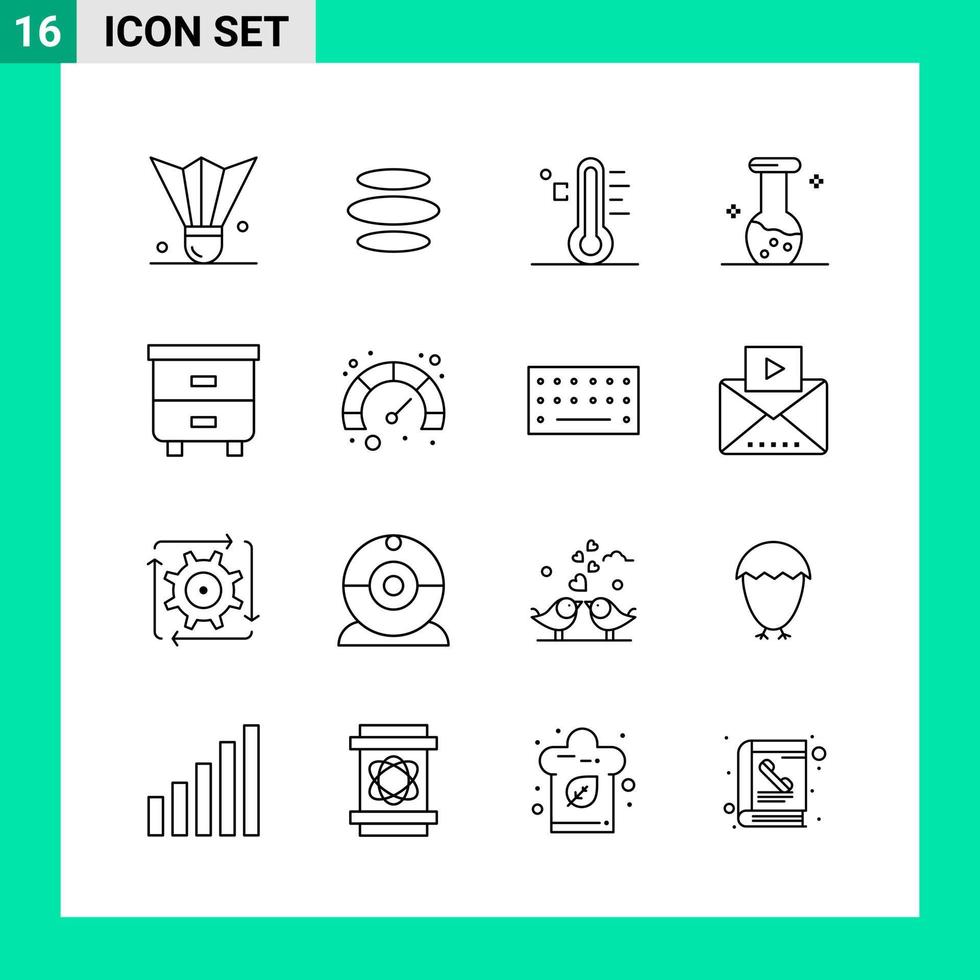 Pack of 16 Line Style Icon Set Outline Symbols for print Creative Signs Isolated on White Background 16 Icon Set vector