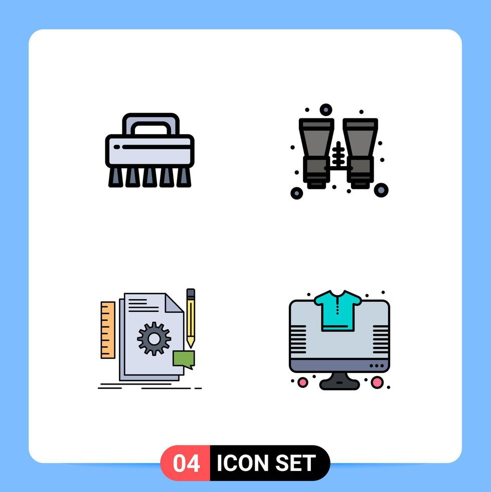 conjunto de pictogramas de 4 colores planos de línea de llenado simple de pincel desarrollar soporte de viaje binocular elementos de diseño vectorial editables vector