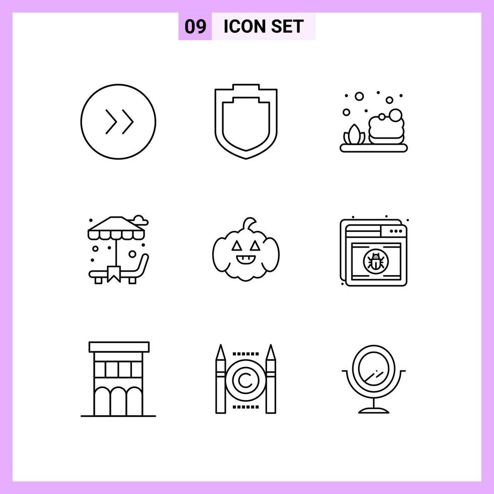 9 Icons in Line Style Outline Symbols on White Background Creative Vector Signs for Web mobile and Print