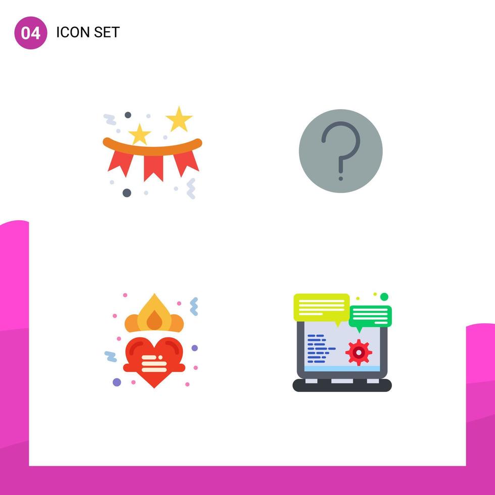 Editable Vector Line Pack of 4 Simple Flat Icons of confetti crown star help love Editable Vector Design Elements