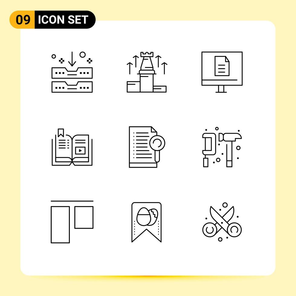 Set of 9 Vector Outlines on Grid for education video arrow book online Editable Vector Design Elements