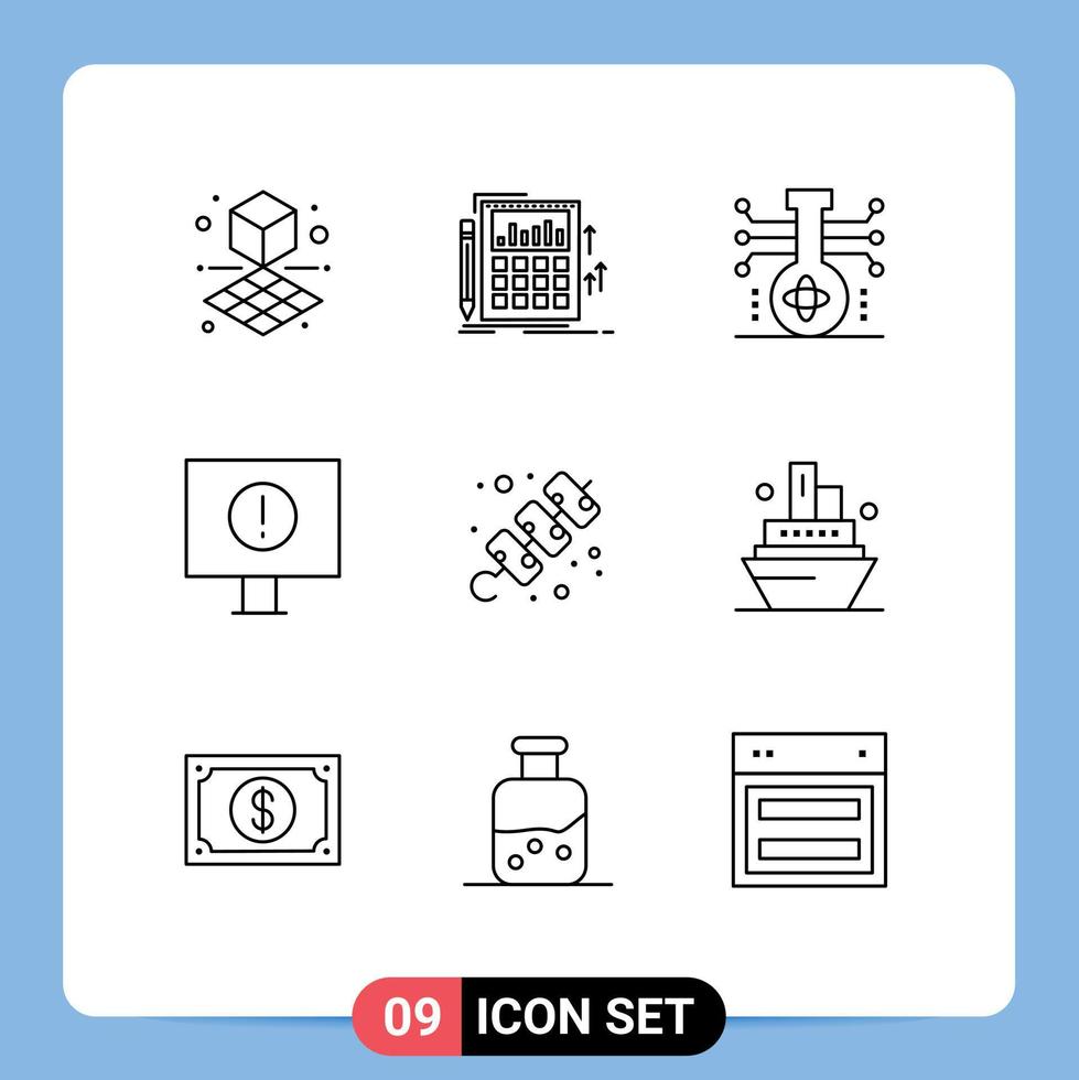 Editable Vector Line Pack of 9 Simple Outlines of holidays warning chemistry error technology Editable Vector Design Elements