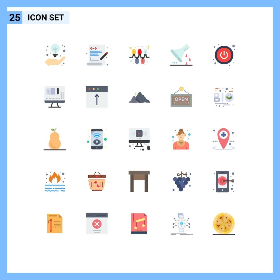 Universal Icon Symbols Group of 25 Modern Flat Colors of power sample flask lights lab glassware chemical flask Editable Vector Design Elements