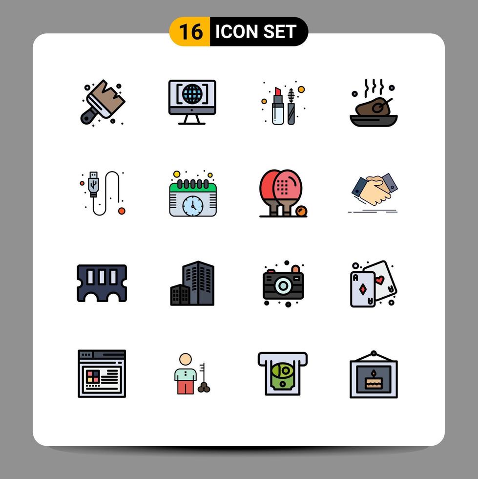 conjunto de 16 iconos de interfaz de usuario modernos símbolos signos para comida por cable labios palo comida pollo elementos de diseño de vectores creativos editables