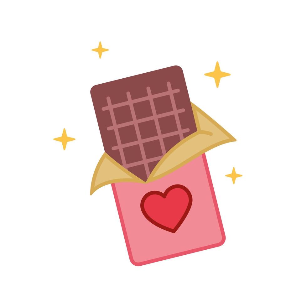 Chocolate bar icon, opened chocolate stick. Vector hand drawn doodle style illustration. Flat design. Romantic valentines day design element.