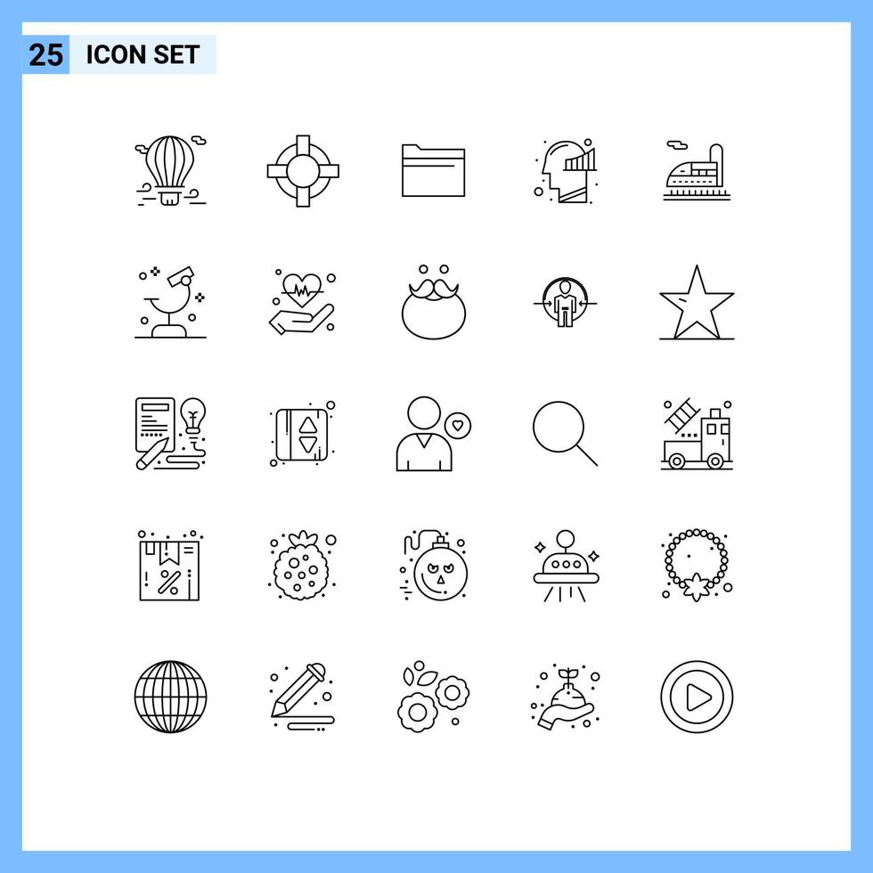 Modern Set of 25 Lines and symbols such as transport statistics folder mind chart Editable Vector Design Elements