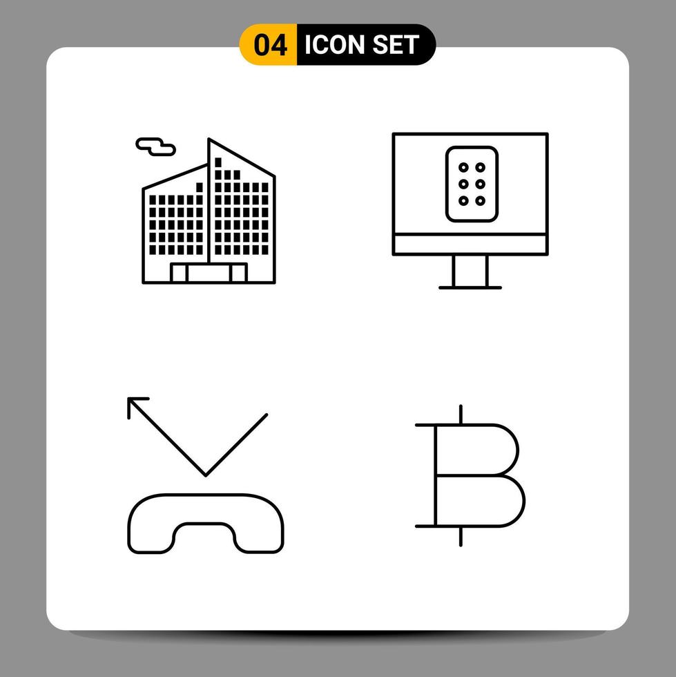 4 Black Icon Pack Outline Symbols Signs for Responsive designs on white background 4 Icons Set vector