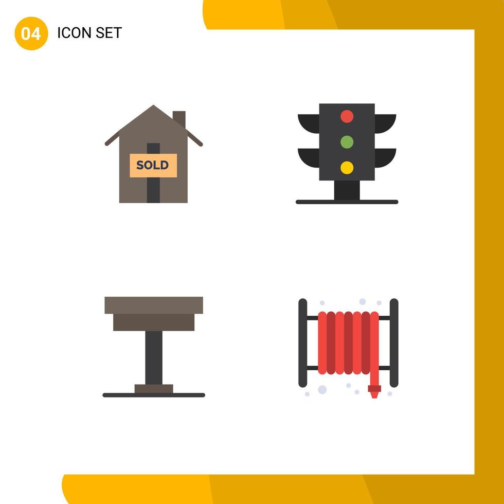 Modern Set of 4 Flat Icons and symbols such as house interior light chair alarm Editable Vector Design Elements