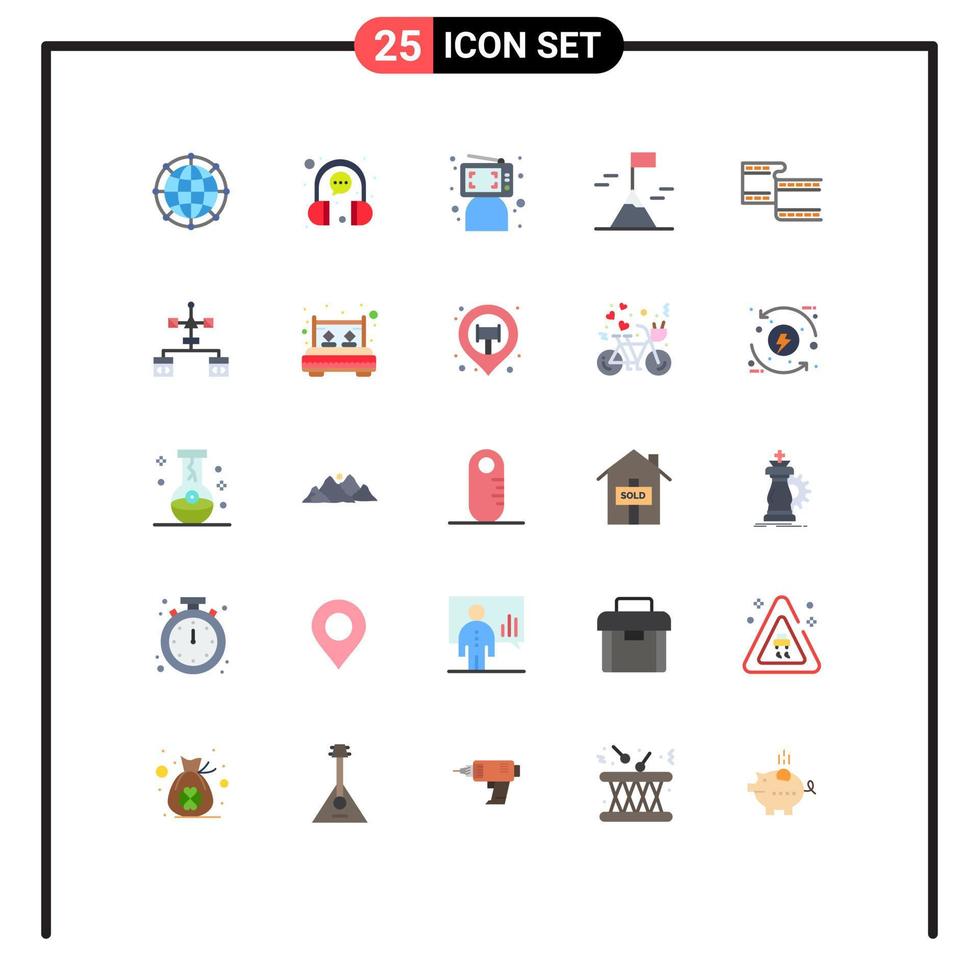 Pack of 25 Modern Flat Colors Signs and Symbols for Web Print Media such as nature adventure headphone person computer Editable Vector Design Elements