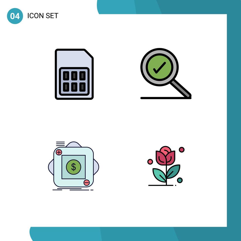 Set of 4 Modern UI Icons Symbols Signs for card store sim found application Editable Vector Design Elements