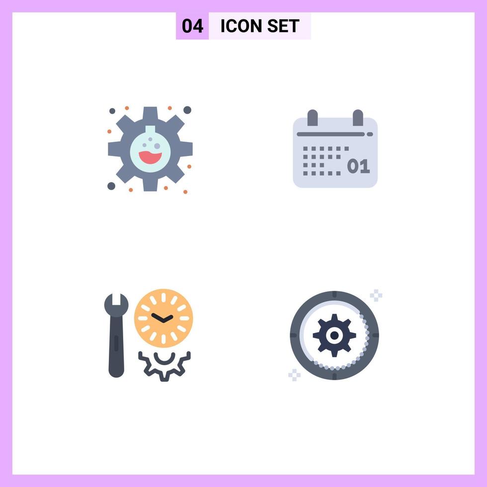 Group of 4 Modern Flat Icons Set for experiment options research date settings Editable Vector Design Elements