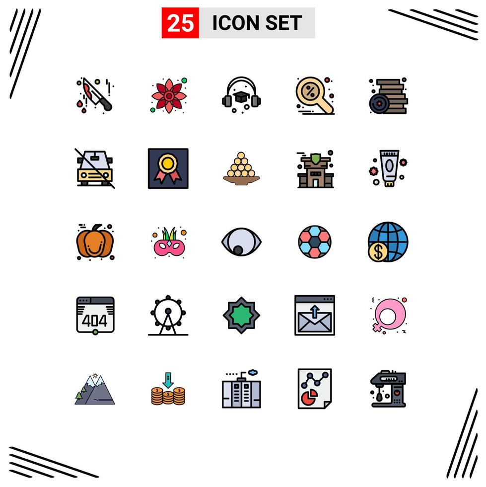 25 User Interface Filled line Flat Color Pack of modern Signs and Symbols of play games education brick magnifier Editable Vector Design Elements