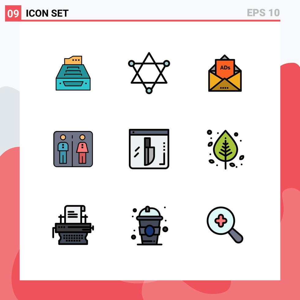 9 Thematic Vector Filledline Flat Colors and Editable Symbols of machine down science mail email Editable Vector Design Elements